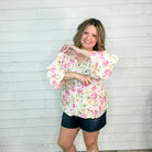 "Salutations" Floral Long Sleeve Split Neck with Faux Buttons-Lola Monroe Boutique