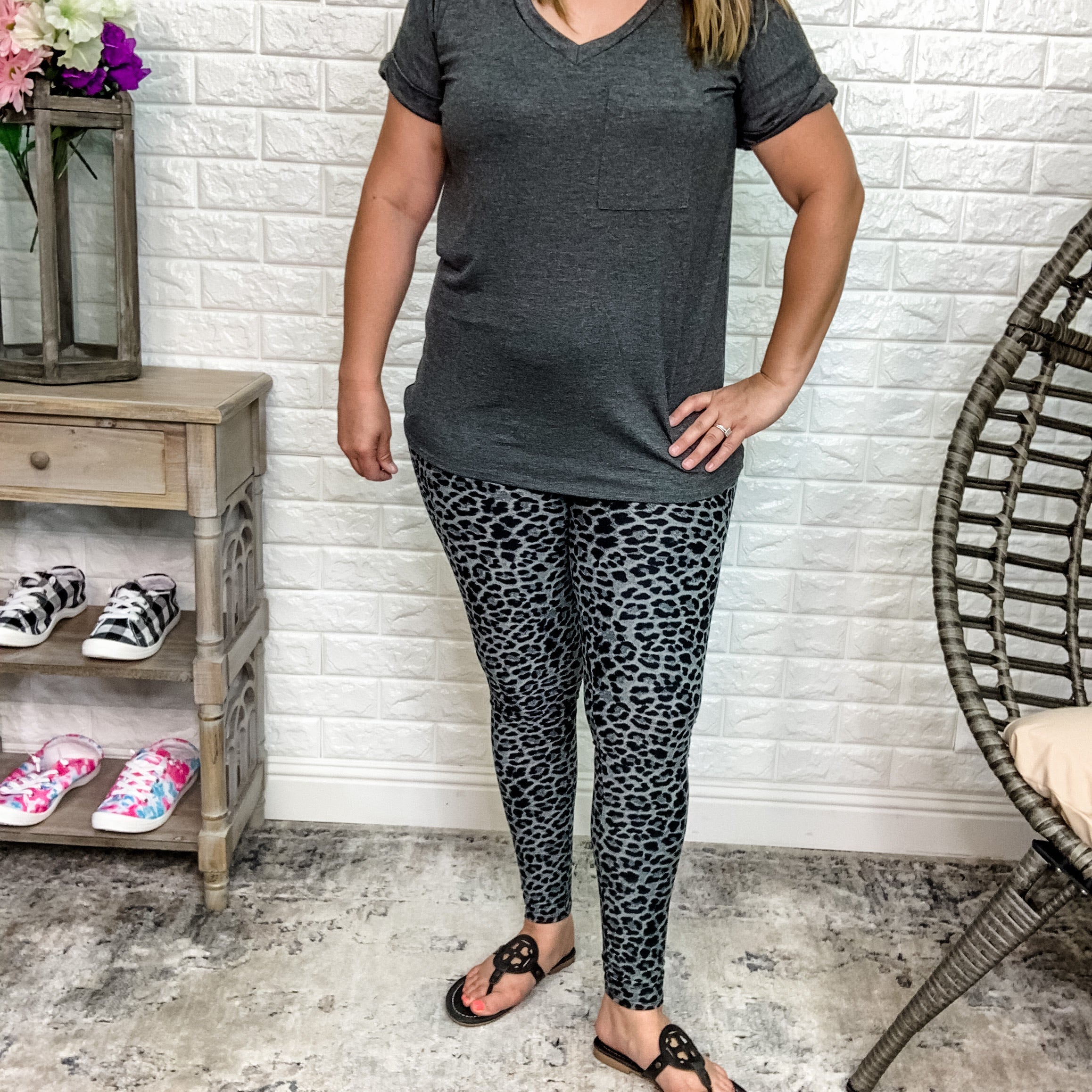 Sassy Grey Animal Print Leggings with Pockets-Lola Monroe Boutique