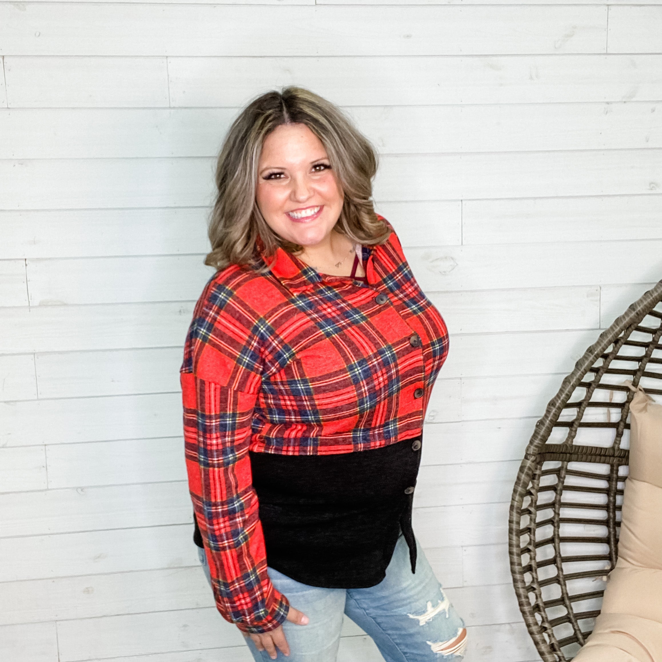 "Sawyer" Long Sleeve Button Up Plaid Colorblock-Lola Monroe Boutique