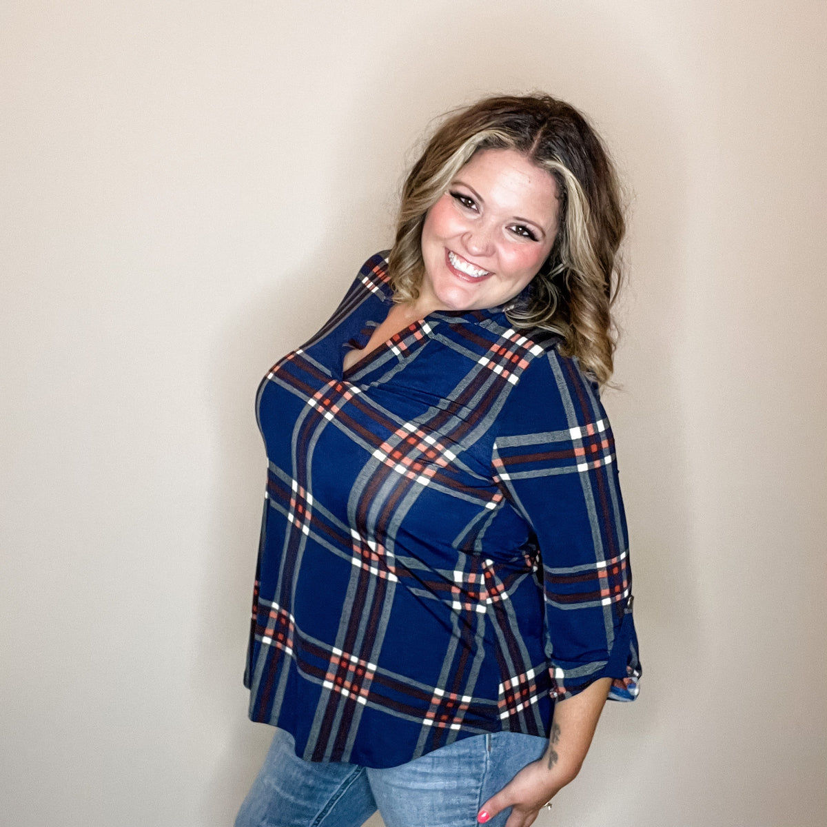 "Say That Again" Lizzy 3/4 Sleeve Split Neck-Lola Monroe Boutique