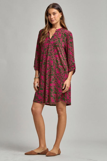 Dear Scarlett "Magnesium" 3/4 Sleeve Split Neck Dress with Pockets