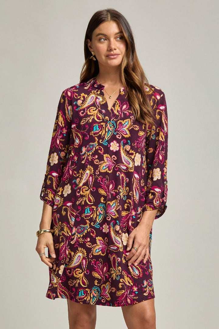 Dear Scarlett "Calcium" 3/4 Sleeve Split Neck Dress with Pockets