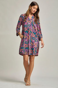 Dear Scarlett "Carbon" 3/4 Sleeve Split Neck Dress with Pockets