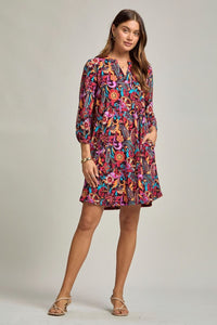 Dear Scarlett "Nitrogen" 3/4 Sleeve Split Neck Dress with Pockets