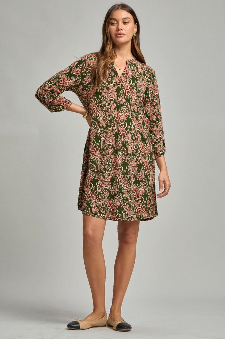 Dear Scarlett "Legitimate" 3/4 Sleeve Split Neck Dress with Pockets