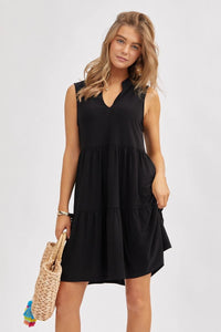 Dear Scarlett "Amos" Sleeveless Split Neck Tiered Dress (Black)