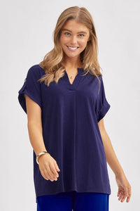 Dear Scarlett "Smarter Than You Think" Split Neck Cuffed Short Sleeve (Navy)