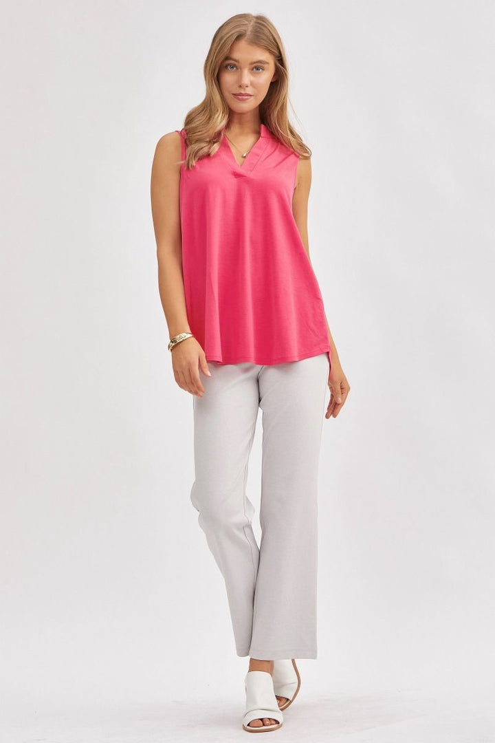 "Ok Maybe This" Sleeveless Split Neck (Pop Pink)