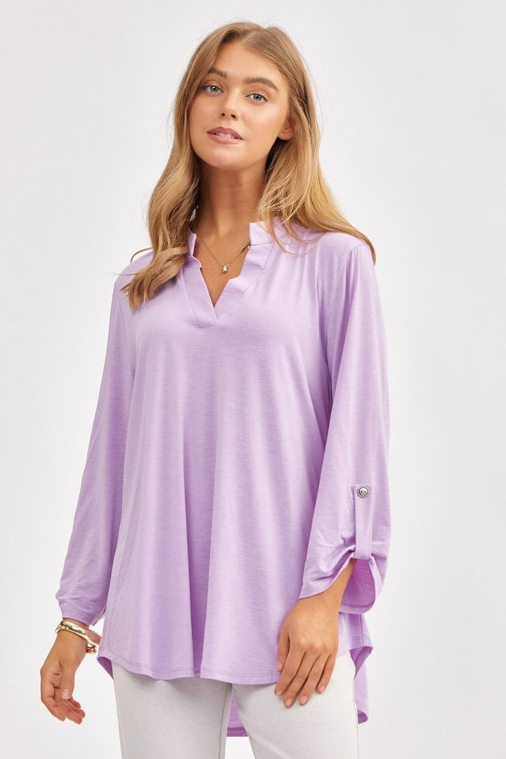 "What Can You Say" 3/4 Sleeve Split Neck (Lilac)
