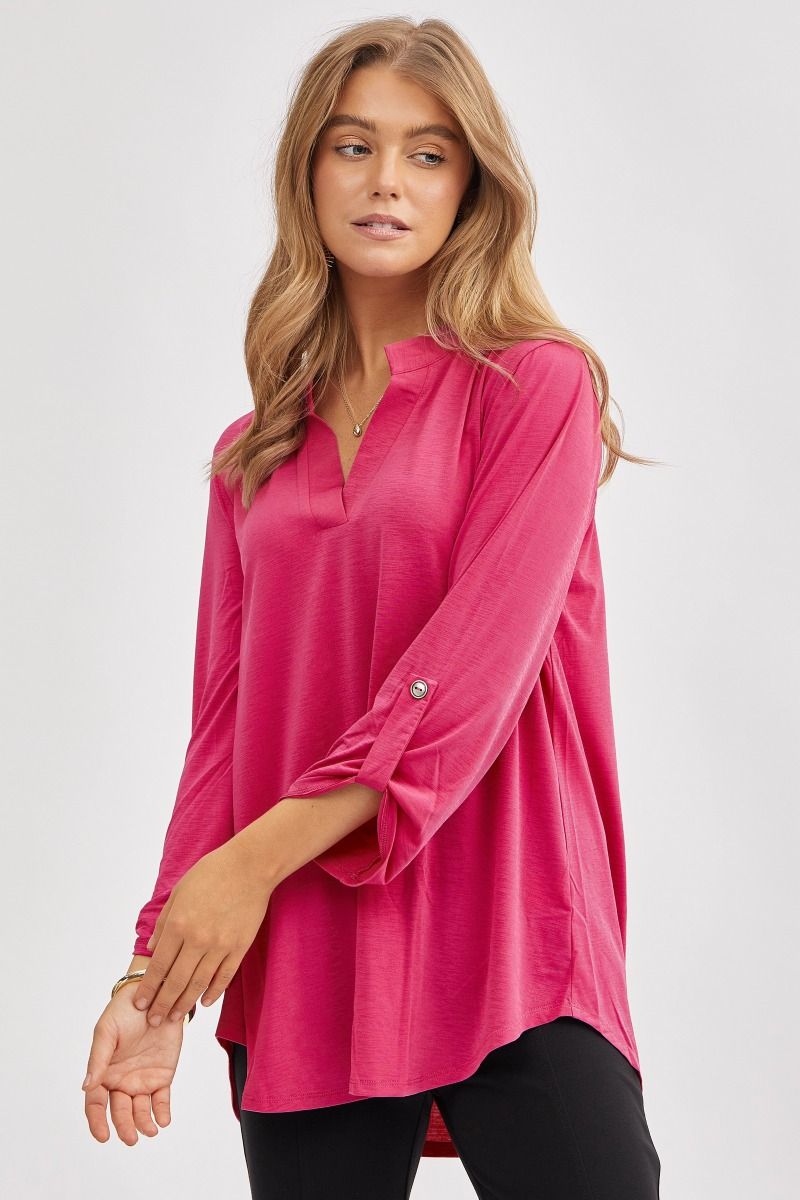 Dear Scarlett "What Can You Say" 3/4 Sleeve Split Neck (Magenta)