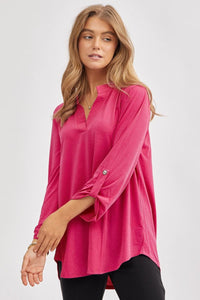 Dear Scarlett "What Can You Say" 3/4 Sleeve Split Neck (Magenta)