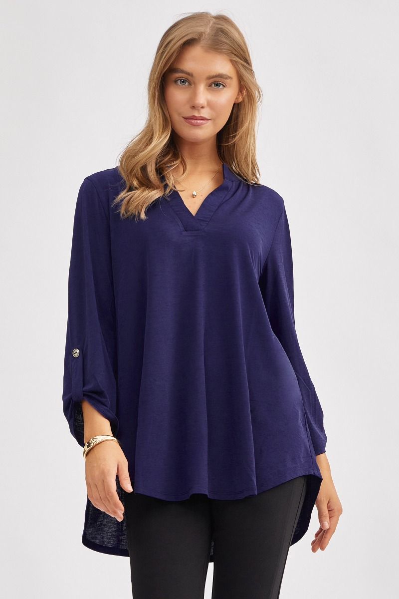 "What Can You Say" 3/4 Sleeve Split Neck (Navy)