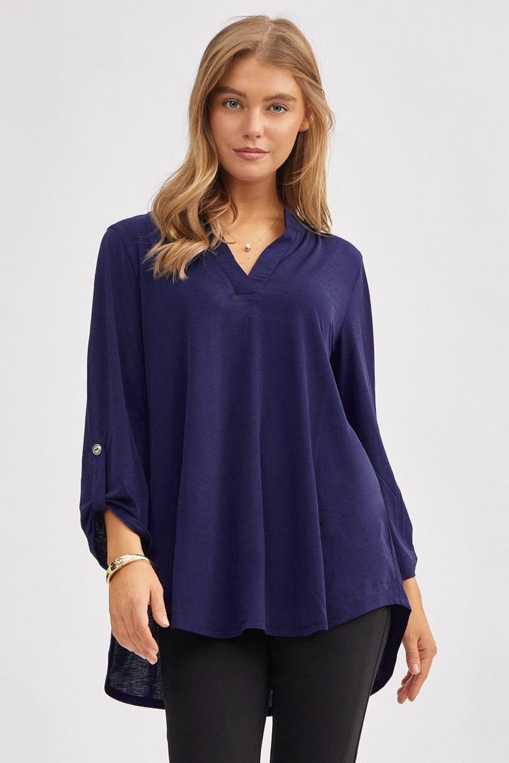 "What Can You Say" 3/4 Sleeve Split Neck (Navy)