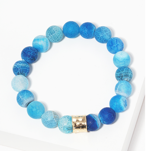 Sea Glass Beads Stretch Bracelet (Blue)-Lola Monroe Boutique