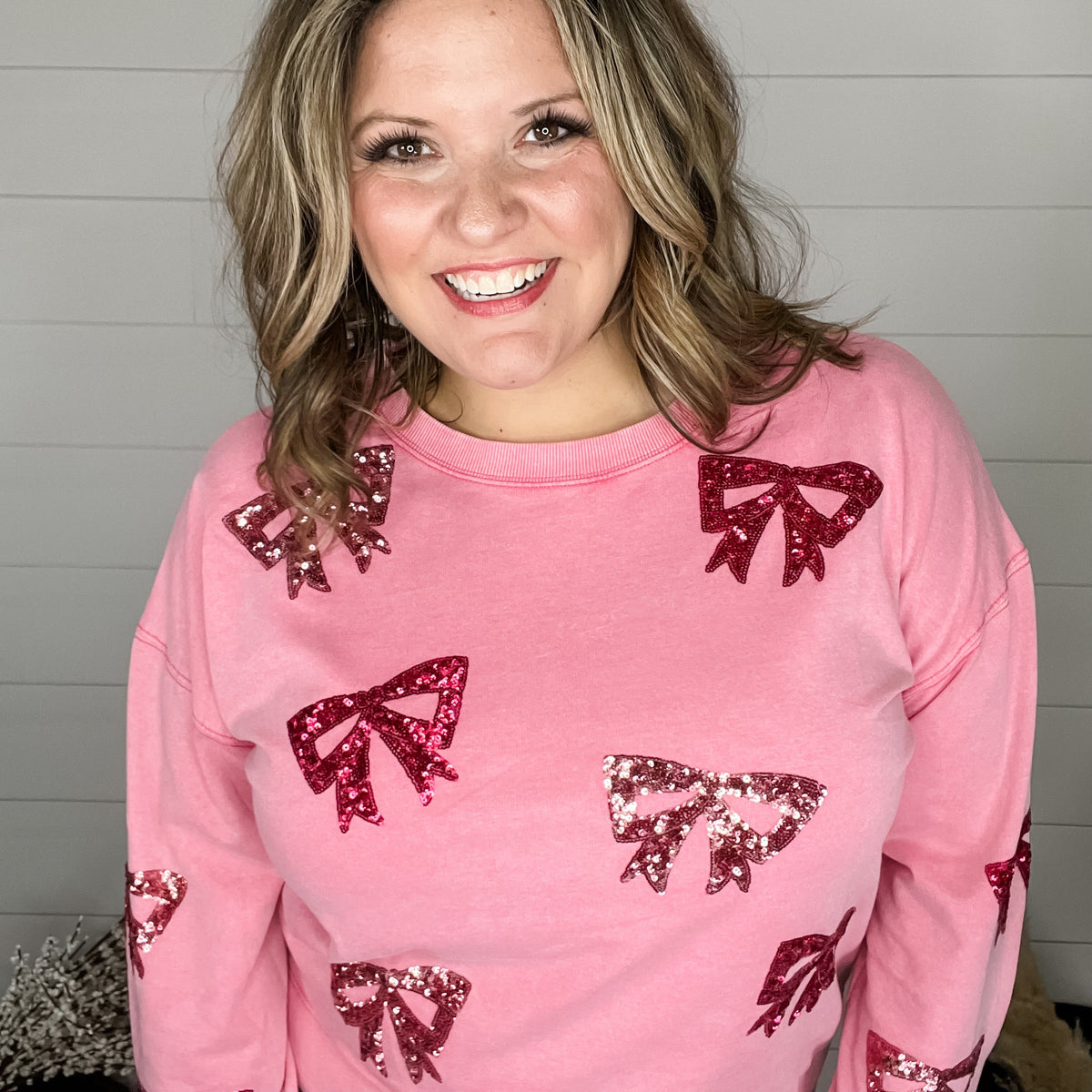 Sequin Bows Long Sleeve (Pink)