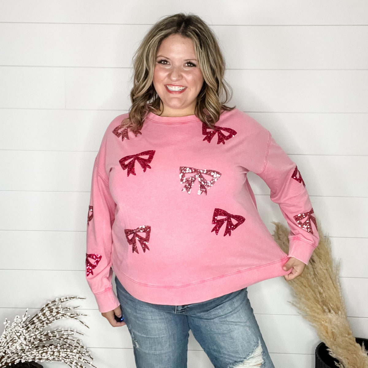 Sequin Bows Long Sleeve (Pink)