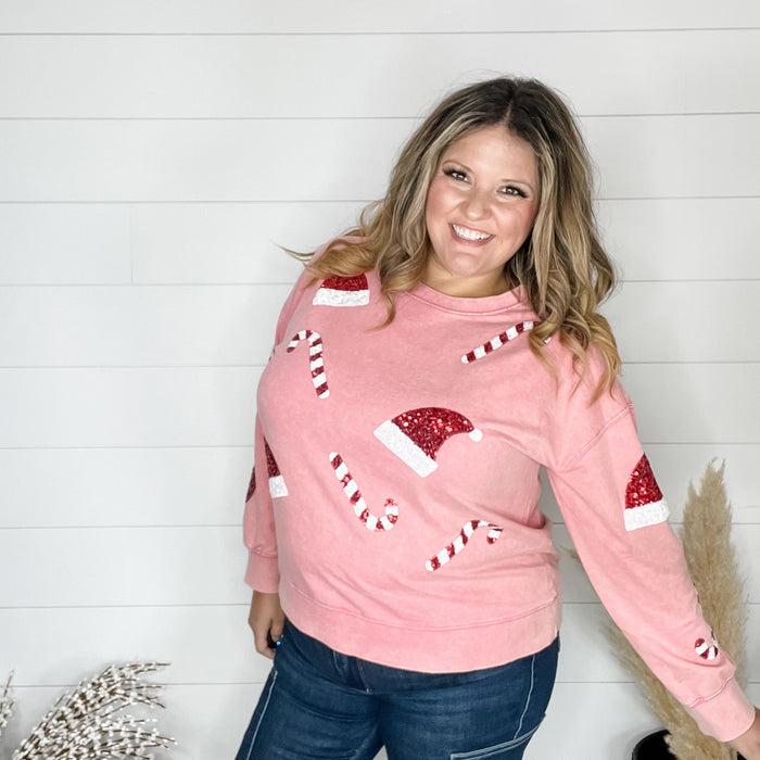 Sequin Candy Cane & Hat Long Sleeve