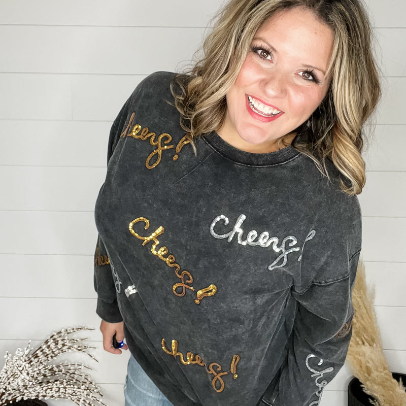 Sequin Cheers Long Sleeve (Black)