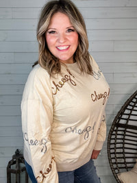 Sequin Cheers Long Sleeve (Ecru)-Lola Monroe Boutique