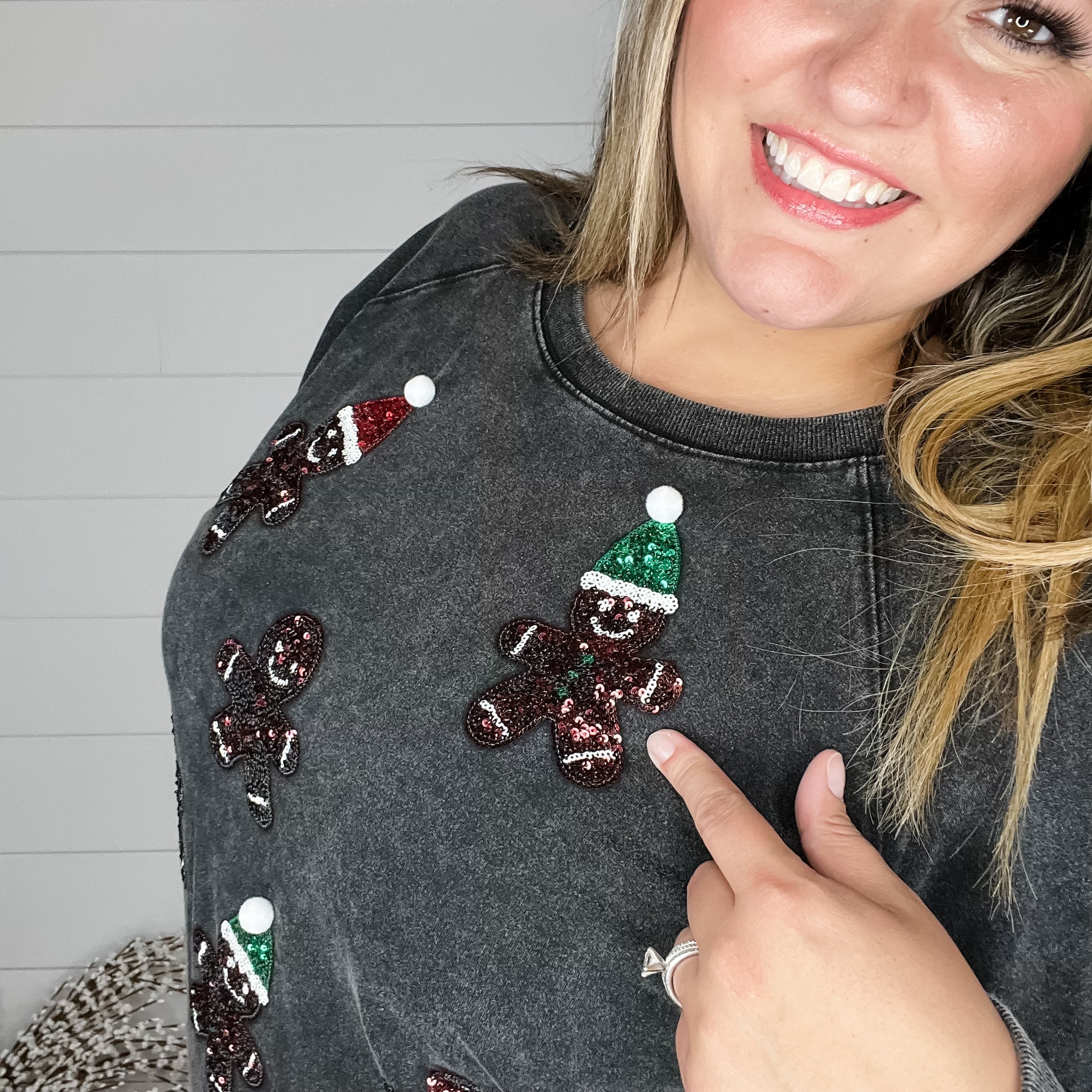 Sequin Gingerbread Man Long Sleeve-Lola Monroe Boutique