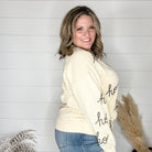 Sequin Ho Ho Ho Long Sleeve (Ecru)-Lola Monroe Boutique