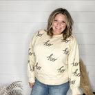 Sequin Ho Ho Ho Long Sleeve (Ecru)-Lola Monroe Boutique