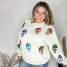 Sequin Skull Crewneck Long Sleeve-Lola Monroe Boutique