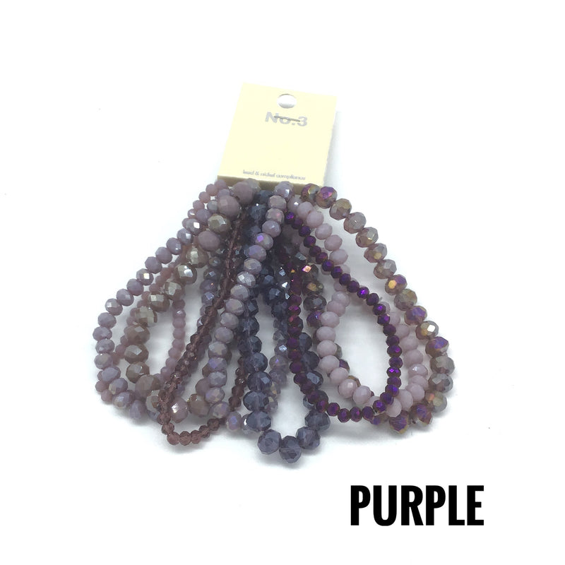 Set of "9" Shimmering Faceted Glass Bead Bracelets (Multiple Colors)-Lola Monroe Boutique