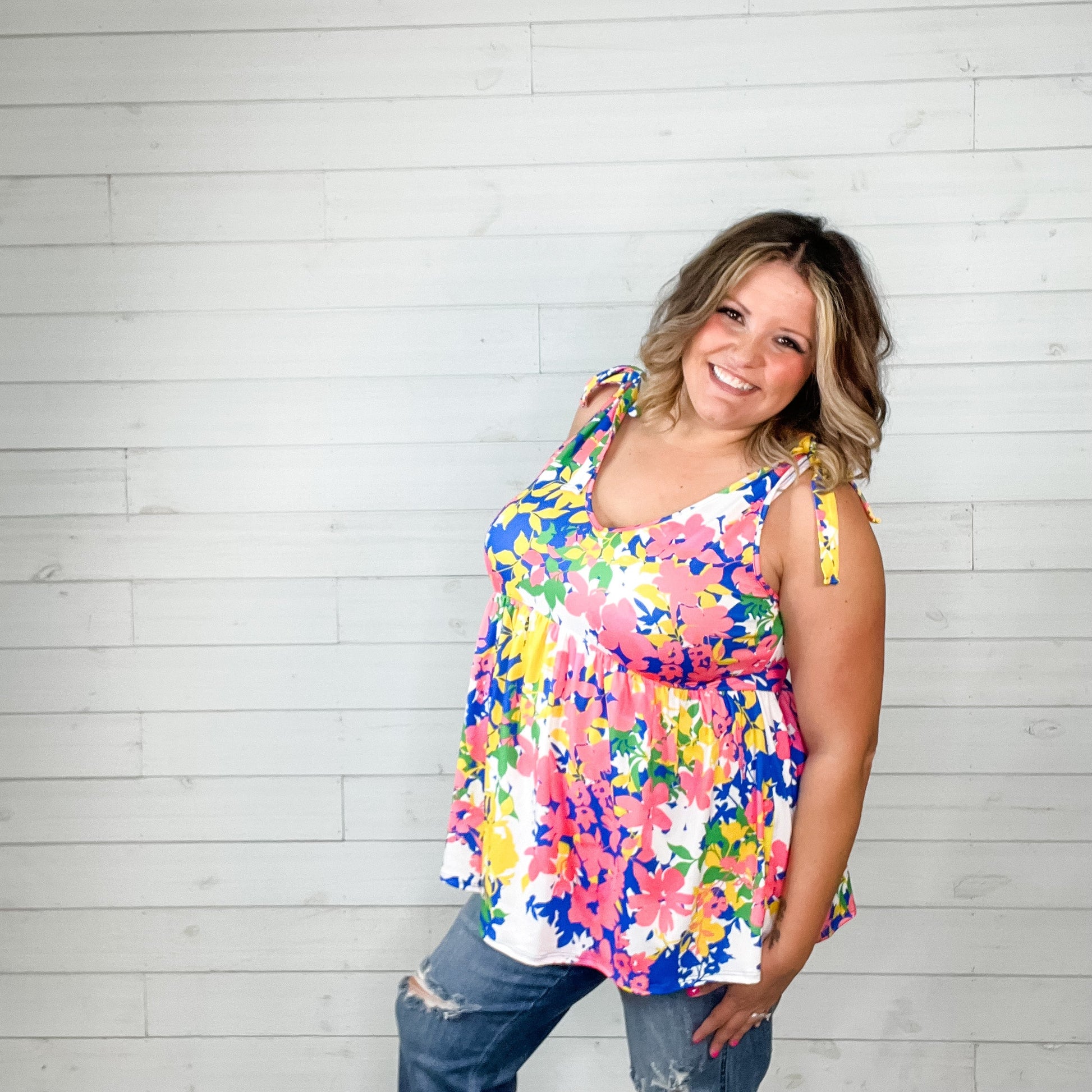 "She's Got It" Floral V Neck Tank Babydoll