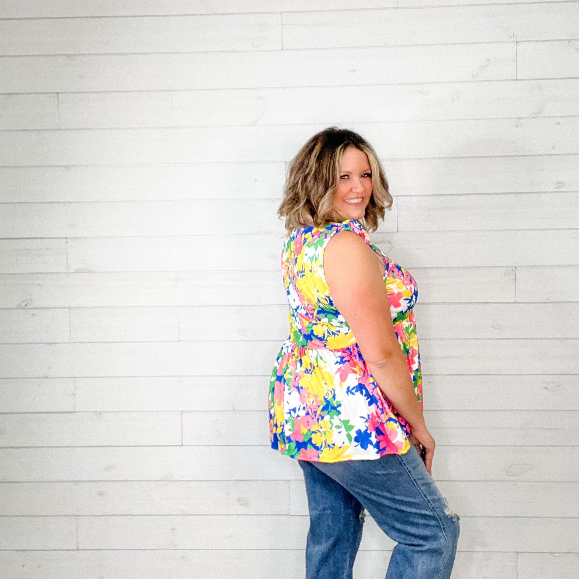 "She's Got It" Floral V Neck Tank Babydoll