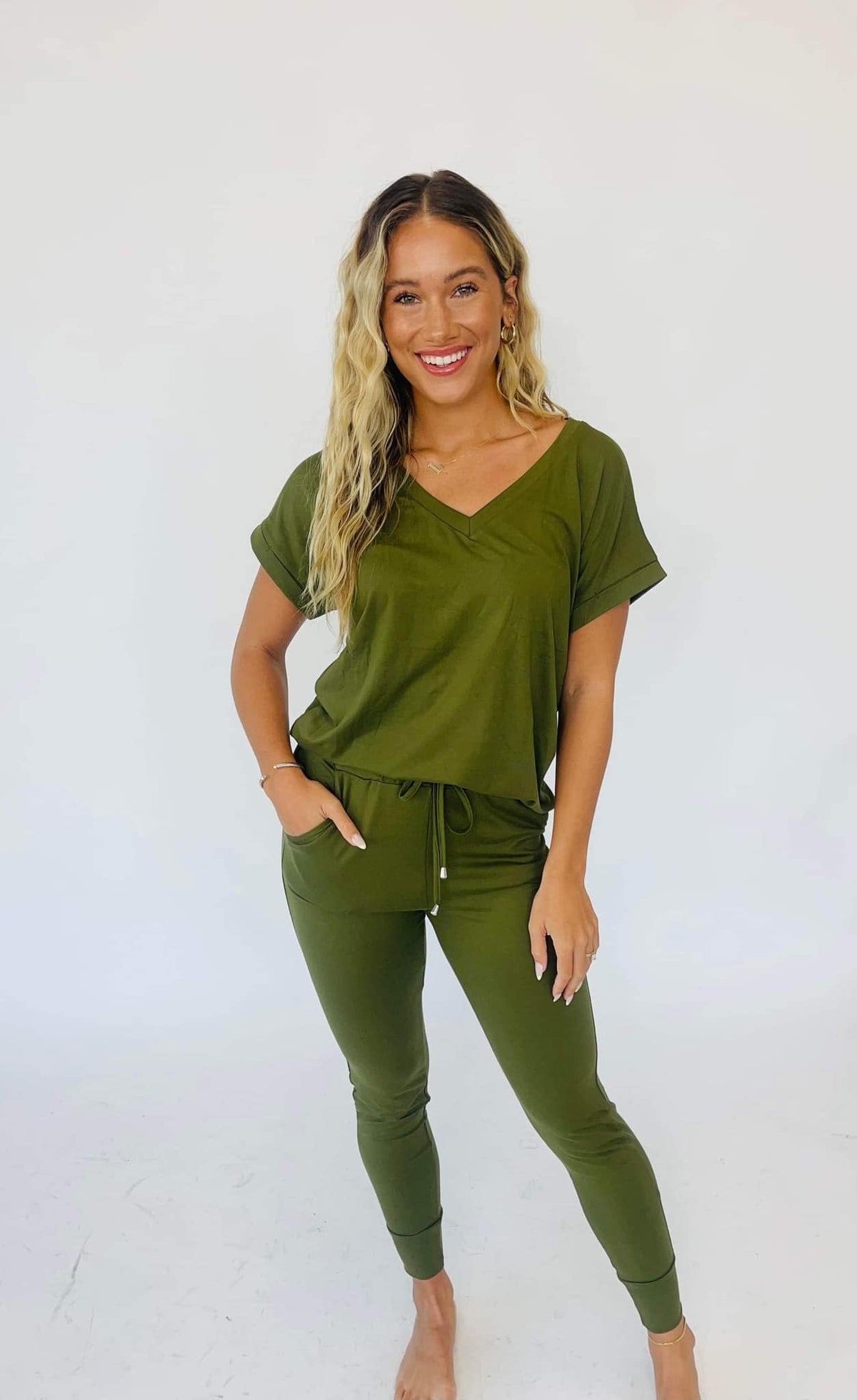 Shirley and Stone "Krisie" Solid V Neck Jogger Set (Multiple Colors)-Lola Monroe Boutique