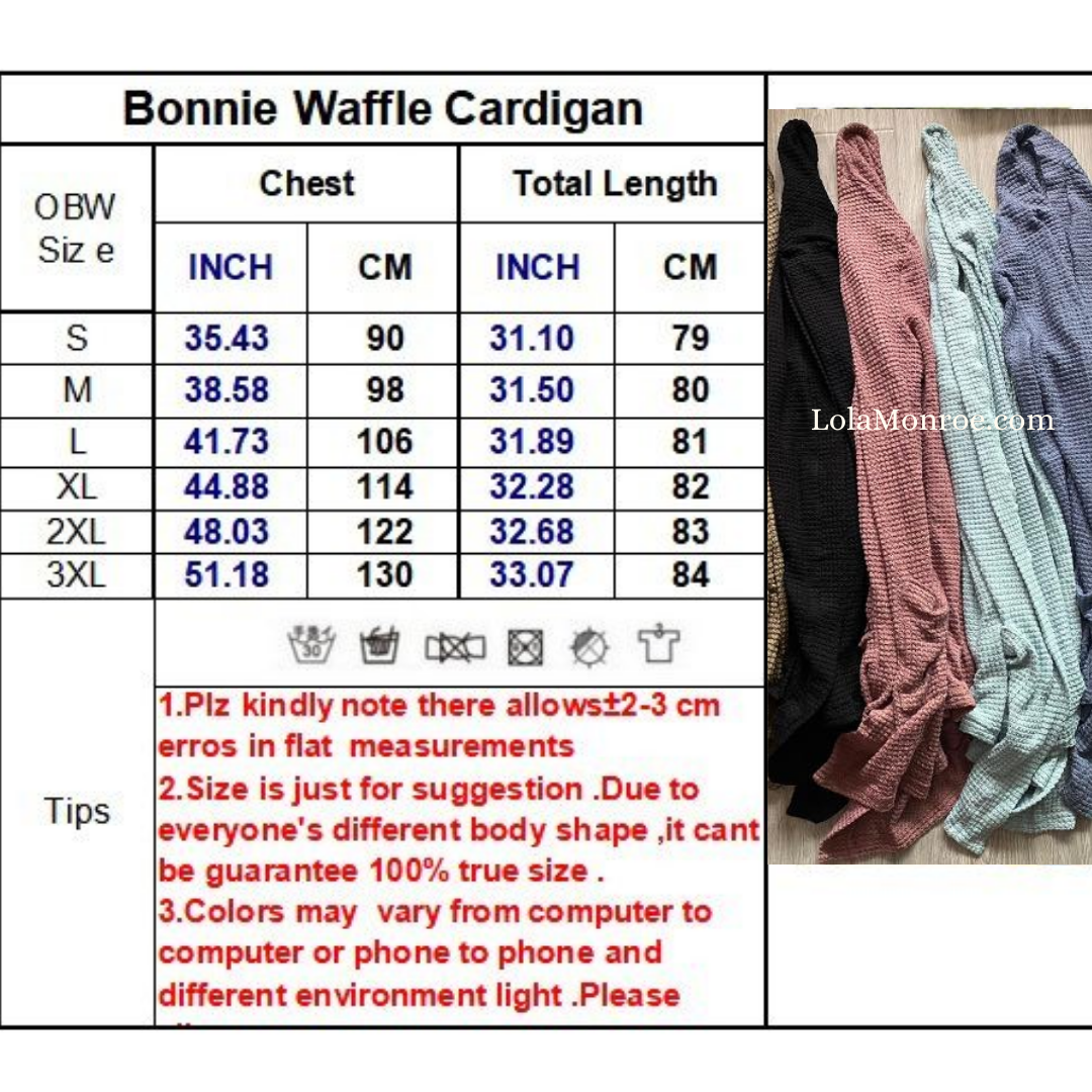 Shirley and Stone Waffle Texture Cardigan Thumbhole Detail (Multiple Colors)