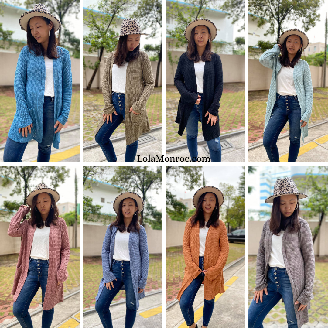 Shirley and Stone Waffle Texture Cardigan Thumbhole Detail (Multiple Colors)-Lola Monroe Boutique