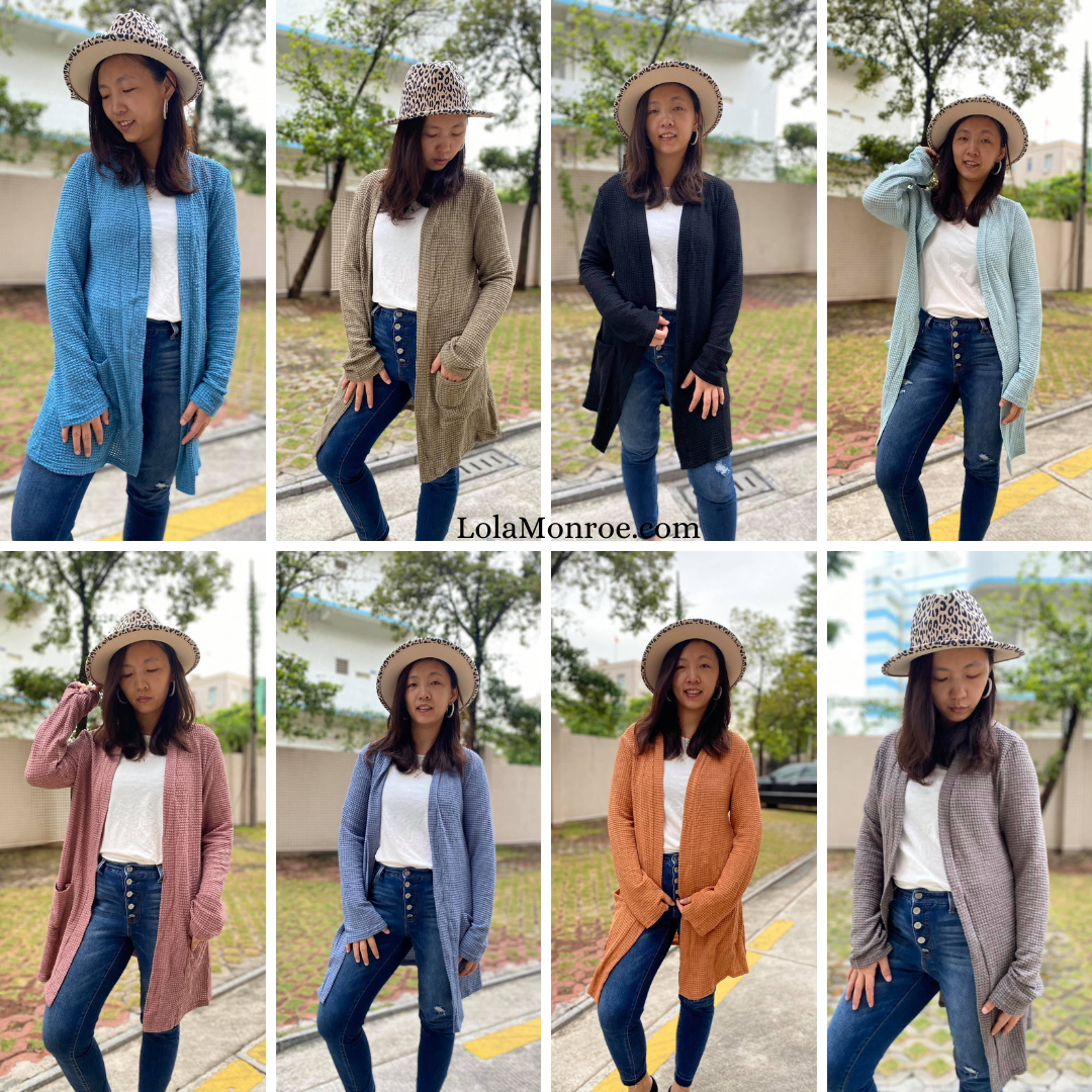 Shirley and Stone Waffle Texture Cardigan Thumbhole Detail (Multiple Colors)