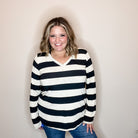 "Shout Out" Long Sleeve Stripe V Neck-Lola Monroe Boutique