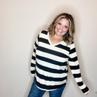 "Shout Out" Long Sleeve Stripe V Neck-Lola Monroe Boutique