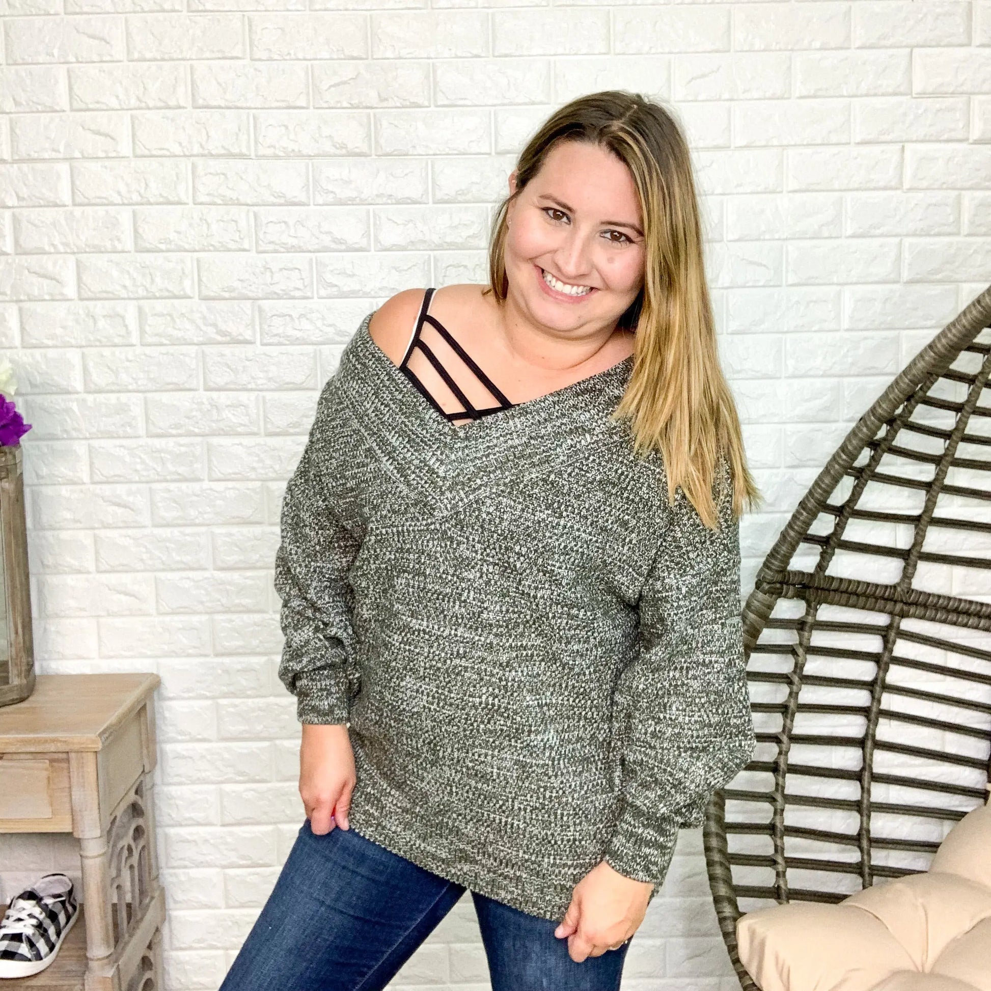 "Showing A Little Shoulder" V Neck Sweater (Multiple Colors)