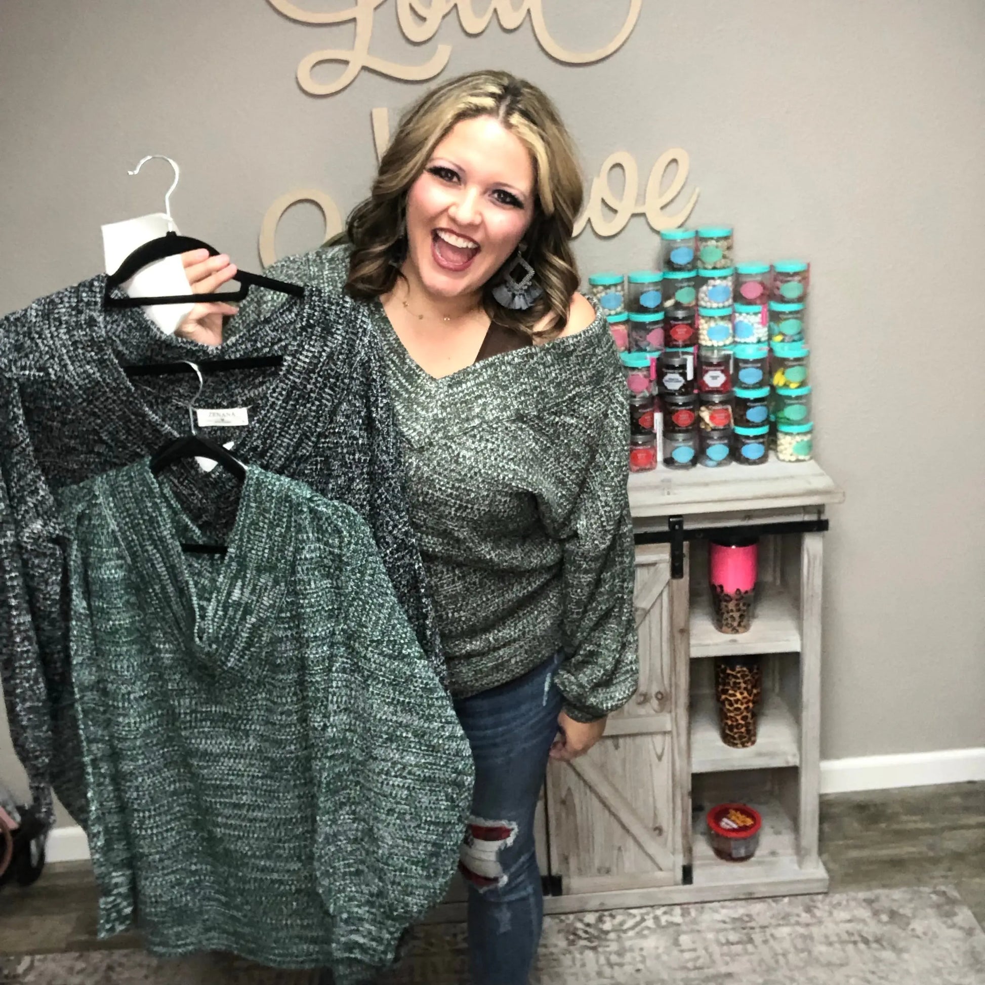 "Showing A Little Shoulder" V Neck Sweater (Multiple Colors)