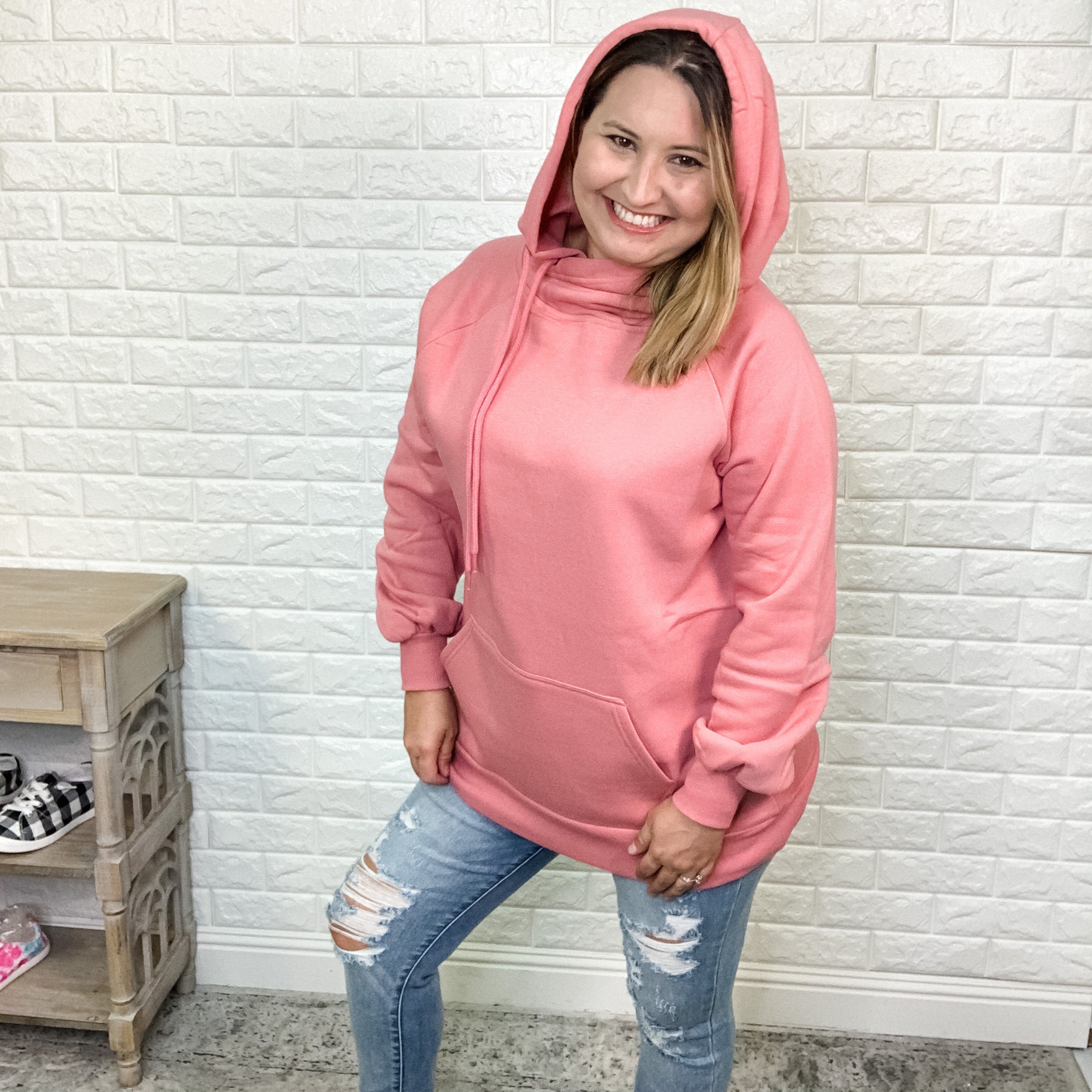 Side Tie Hoodie with Kangaroo Pocket (Multiple Colors)-Lola Monroe Boutique