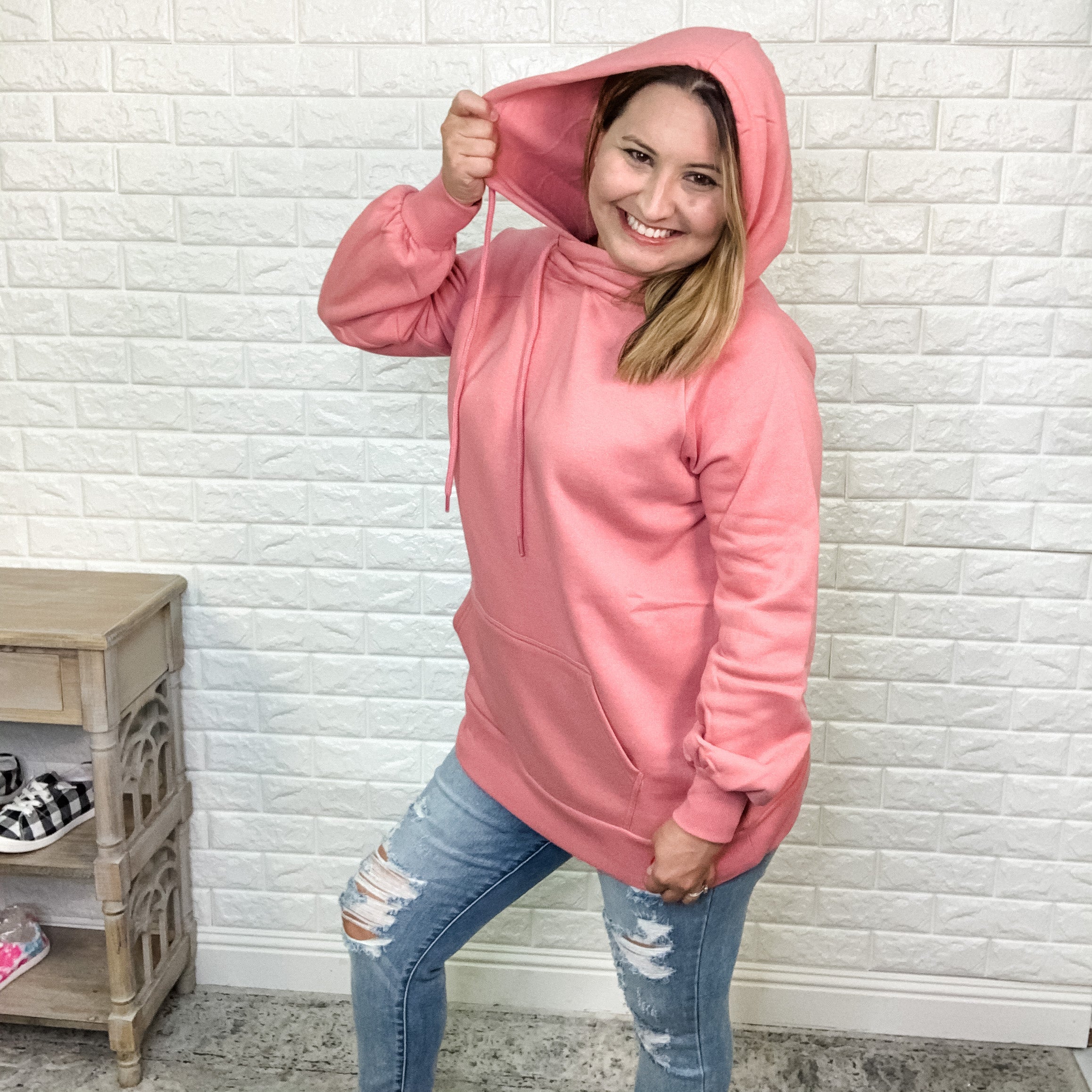 Side Tie Hoodie with Kangaroo Pocket (Multiple Colors)-Lola Monroe Boutique