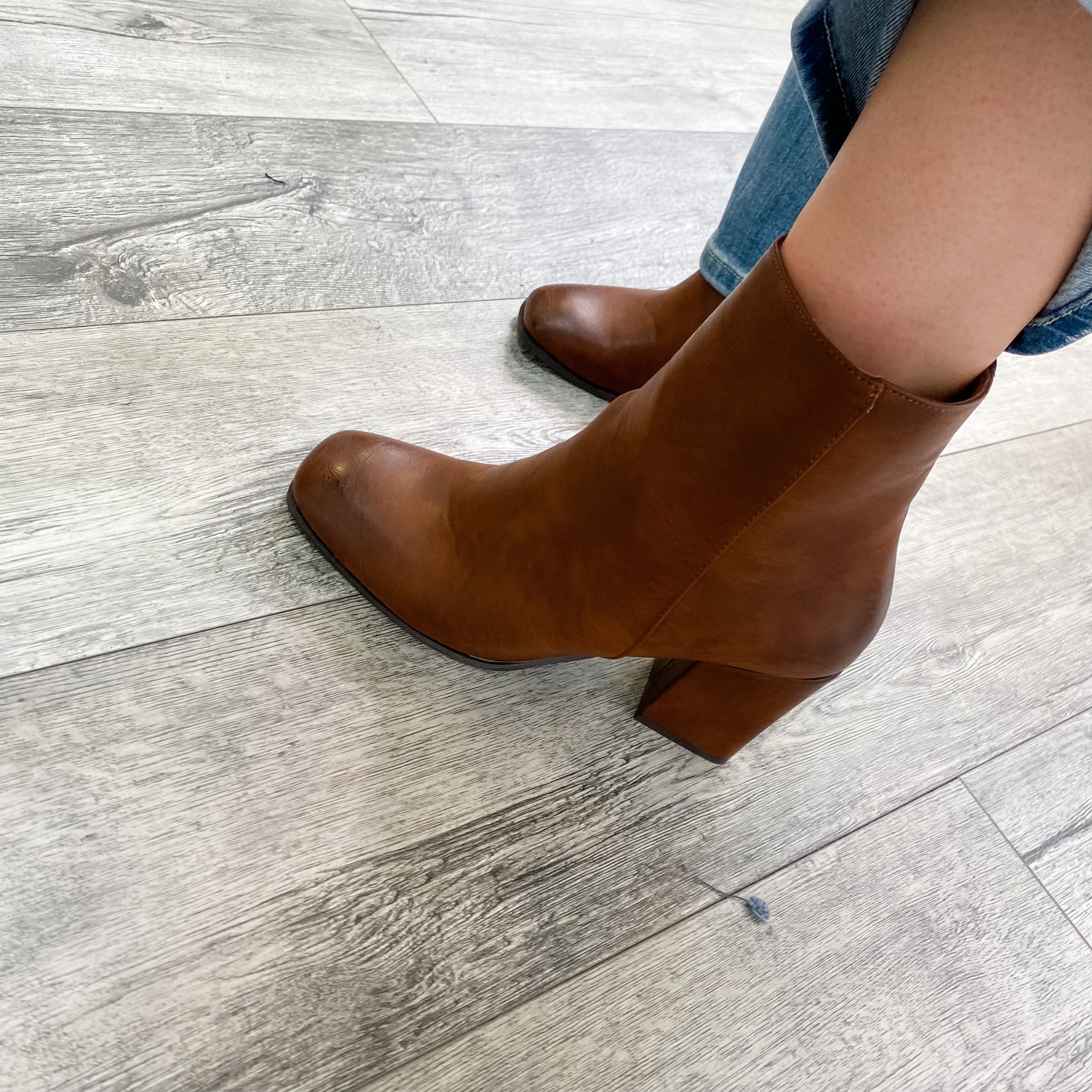 Side Zipper Ankle Bootie (Whiskey)-Lola Monroe Boutique