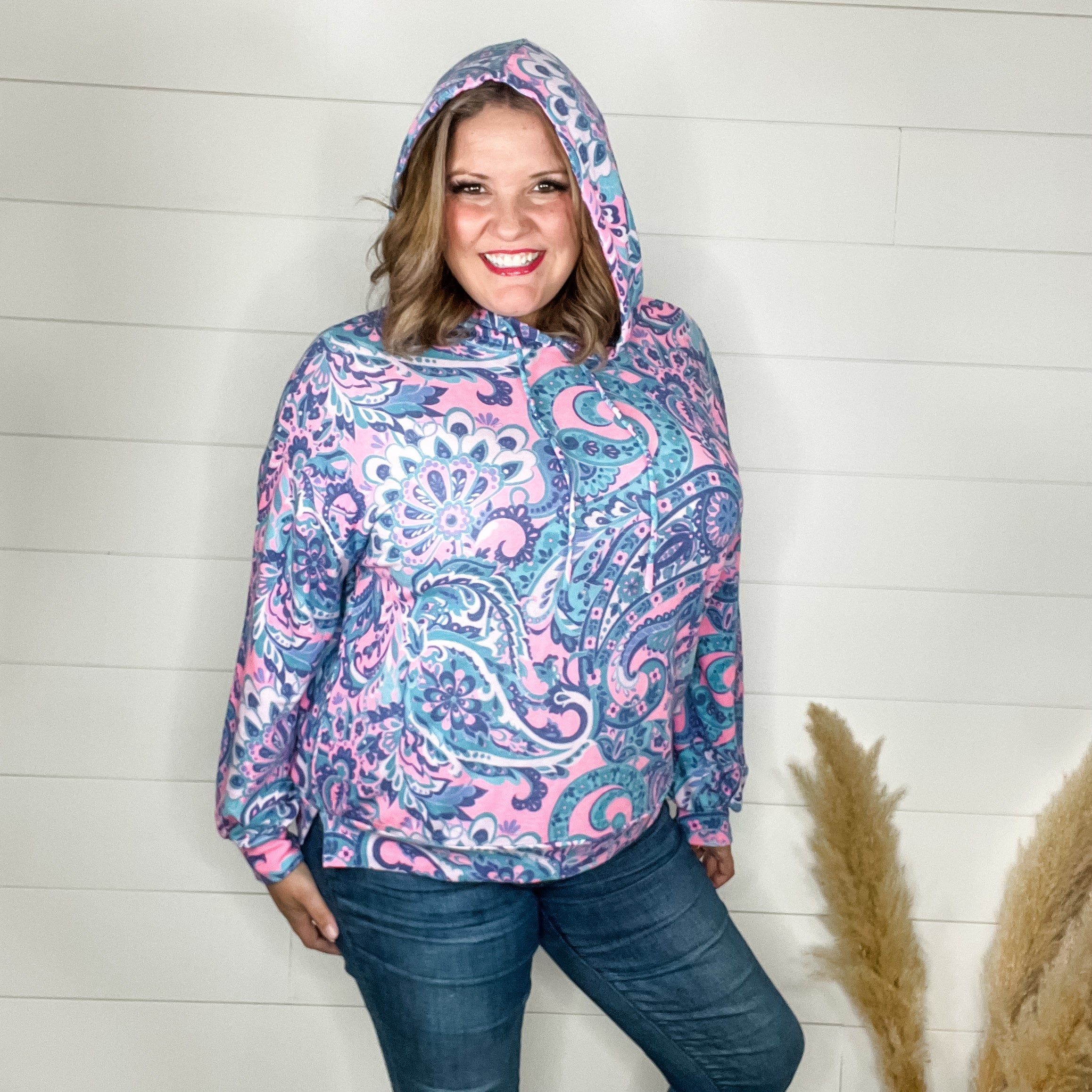 "Signal" Paisley Balloon Sleeve Hoodie-Lola Monroe Boutique