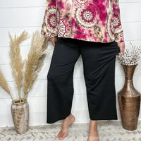 "Slight of Hand" Pull On Wide Leg Crop Trousers (Black)-Lola Monroe Boutique