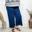 "Slight of Hand" Pull On Wide Leg Crop Trousers (Navy)-Lola Monroe Boutique