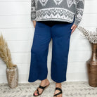 "Slight of Hand" Pull On Wide Leg Crop Trousers (Navy)-Lola Monroe Boutique