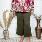 "Slight of Hand" Pull On Wide Leg Crop Trousers (Olive)-Lola Monroe Boutique