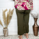 "Slight of Hand" Pull On Wide Leg Crop Trousers (Olive)-Lola Monroe Boutique