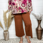 "Slight of Hand" Pull On Wide Leg Crop Trousers (Rust)-Lola Monroe Boutique