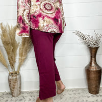 "Slight of Hand" Pull On Wide Leg Crop Trousers (Wine)-Lola Monroe Boutique