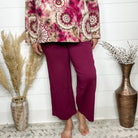 "Slight of Hand" Pull On Wide Leg Crop Trousers (Wine)-Lola Monroe Boutique